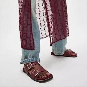 NWOT Free People Sage Square Footbed Slides Burgundy Suede Size 8